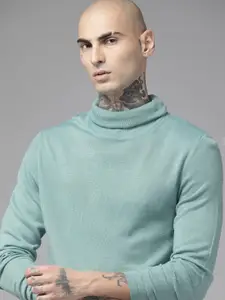 The Roadster Lifestyle Co. Men Blue Solid Acrylic Turtle Neck Pullover