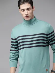 The Roadster Lifestyle Co Men Blue Striped Pullover
