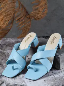 SAPATOS Women Blue One-Toe Block Heels
