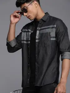 WROGN Men Black & Grey Slim Fit Colourblocked Casual Shirt