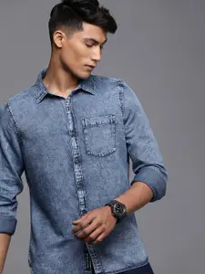 WROGN Men Denim Faded Slim Fit Casual Shirt