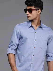 WROGN Men Blue Slim Fit Solid Pure Cotton Casual Shirt