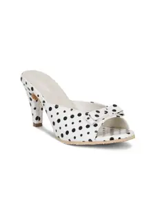 Misto White & Black Printed PU Peep Toes with Bows