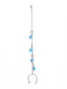 URBANIC Silver-Toned & Blue Circular Drop Earrings