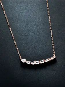 MINUTIAE Women Rose Gold-Toned & White Crystal Studded Pendent Necklace
