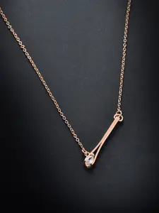 MINUTIAE Rose Gold & White Brass Rose Gold-Plated Tilting Drop Crystal Pendant Necklace