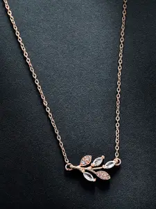 MINUTIAE Rose Gold Plated & White Brass Crystals Marquise Vine Pendant Necklace
