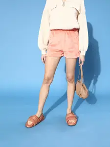 Tokyo Talkies Women Pretty Pink Solid High-Rise Shorts
