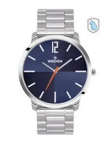 WROGN Men Blue Printed Dial & Steel Toned Stainless Steel Straps Analogue Watch WRG00107A