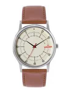 WROGN Men Cream-Coloured Dial & Brown Leather Straps Analogue Watch WRG00042E
