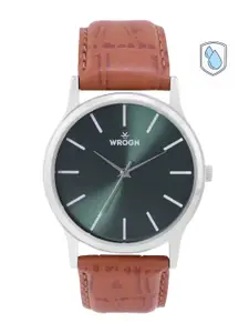 WROGN Men Green Dial & Brown Leather Croc Textured Straps Analogue Watch WRG00048D