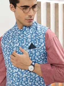 WROGN Men White Dial & Blue Leather Croc Textured Straps Analogue Watch WRG00048E