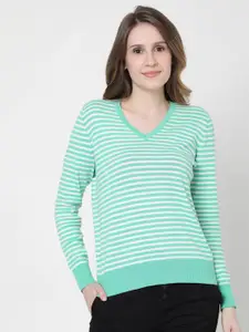 Vero Moda Women Green & White Striped Pullover