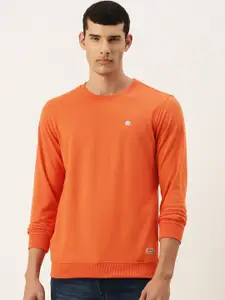 PETER ENGLAND UNIVERSITY Men Orange Bramd Logo Printed Applique Round Neck Sweatshirt