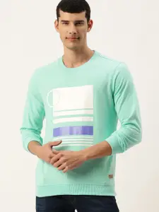 PETER ENGLAND UNIVERSITY Men Sea Green Printed Sweatshirt