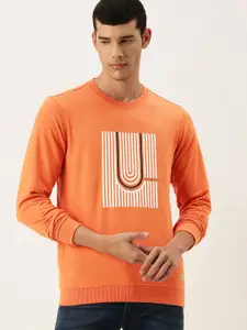 PETER ENGLAND UNIVERSITY Men Orange Graphic Printed Pullover Sweatshirt