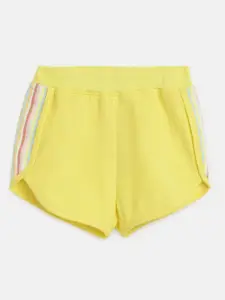 Noh.Voh - SASSAFRAS Kids Noh Voh - SASSAFRAS Kids Girls Yellow Solid Shorts with Rainbow Side Taping
