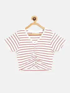 Noh.Voh - SASSAFRAS Kids Noh Voh - SASSAFRAS Kids Girls White & Red Striped Ruched Crop Top