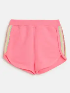 Noh.Voh - SASSAFRAS Kids Noh Voh - SASSAFRAS Kids Girls Neon Pink Solid Shorts with Rainbow Side Taping