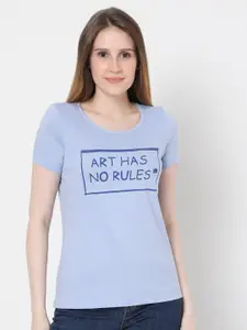 Vero Moda Women Blue Typography Printed Cotton  T-shirt