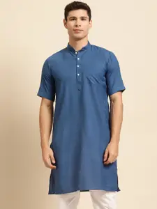 RAJUBHAI HARGOVINDAS Men Blue Solid Straight Kurta