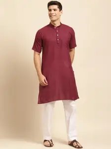 RAJUBHAI HARGOVINDAS Men Maroon Solid Straight Kurta