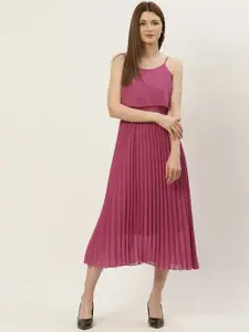 Slenor Women Pink Georgette A-Line Midi Dress