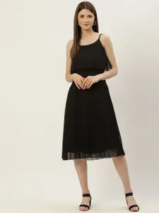 Slenor Women Black Layered Georgette A-Line Midi Dress