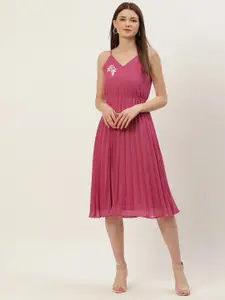 Slenor Women Pink Georgette Party Midi Dress