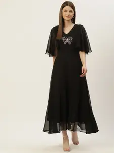 Slenor Women Black Solid Georgette Maxi Dress