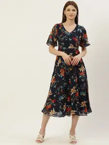 Slenor Women Multicoloured Floral Georgette A-Line Dress