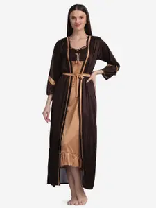 Sugathari Women Brown Maxi Wrap Nightdress