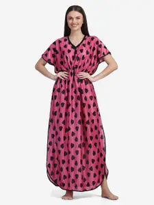 Sugathari Pink Printed Maxi Nightdress