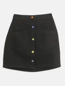 Noh.Voh - SASSAFRAS Kids Girls Black Solid Pure Cotton A- Line Denim Mini Skirt
