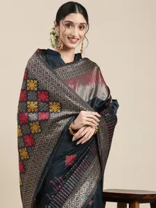 Saree mall Teal Blue Ethnic Motifs Silk Blend Banarasi Sarees