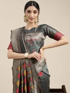 Saree mall Grey Ethnic Motifs Silk Blend Banarasi Sarees