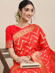 Saree mall Red Woven Design Silk Blend Banarasi Sarees
