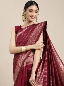 Saree mall Magenta Ethnic Motifs Woven Silk Blend Banarasi Sarees
