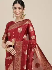 Saree mall Maroon Floral Silk Blend Banarasi Sarees