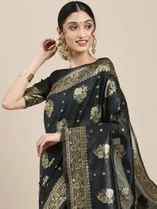 Saree mall Black & Gold-Toned Ethnic Motifs Woven Silk Blend Banarasi Sarees