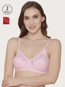 Kalyani Pack of 2 Pink & Maroon Floral Lace Everyday Bras