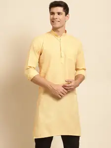 RAJUBHAI HARGOVINDAS Men Cream-Coloured Solid Straight Kurta