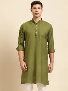 RAJUBHAI HARGOVINDAS Men Olive Green Solid Straight Kurta
