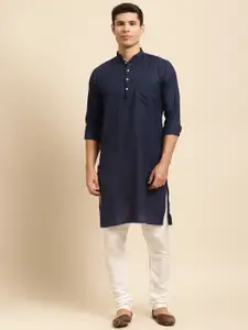 RAJUBHAI HARGOVINDAS Men Navy Blue Solid Straight Kurta