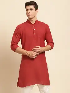 RAJUBHAI HARGOVINDAS Men Red Solid Mandarin Collar Kurta
