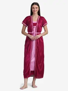 Sugathari Women Pink Colourblocked Satin Wrap Night Dress