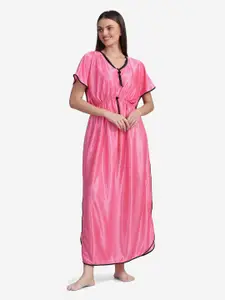 Sugathari Pink Maxi Satin Nightdress