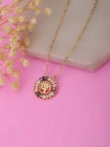 Carlton London Gold-Toned & Green Circular Shaped Stone Studded Necklace