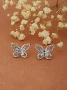 Carlton London Silver-Toned Butterfly Shaped Studs Earrings