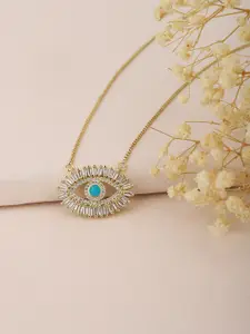 Carlton London Blue Gold-Plated CZ Studded Evil Eye Necklace